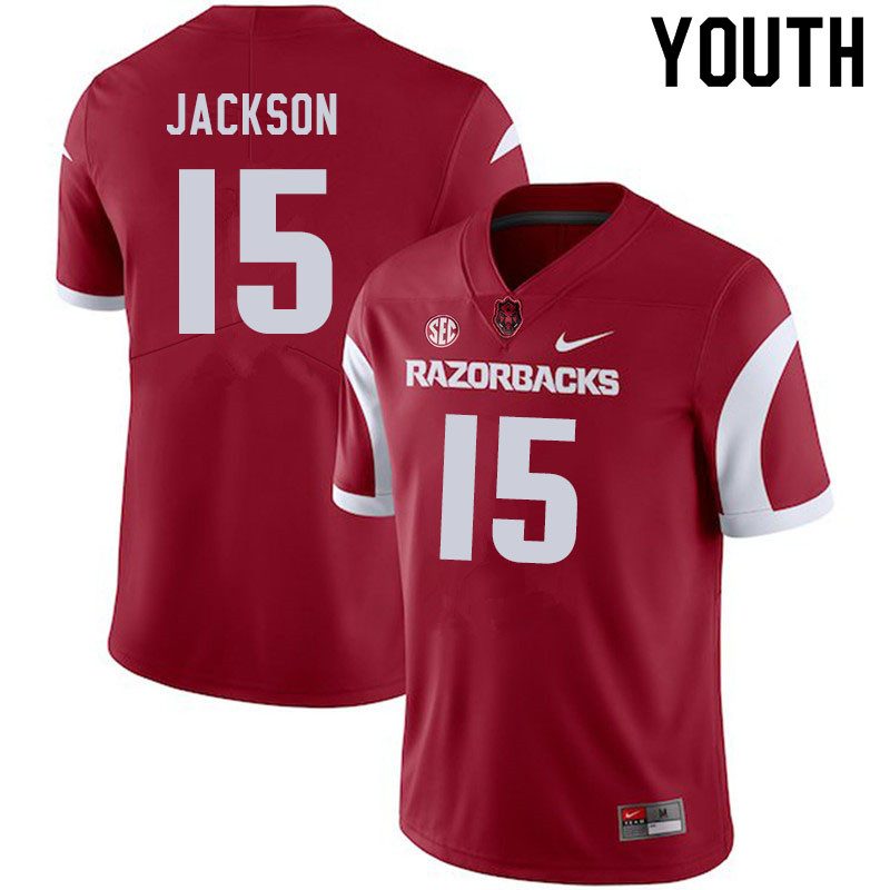 Youth #15 T.Q. Jackson Arkansas Razorbacks College Football Jerseys Sale-Cardinal - Click Image to Close
